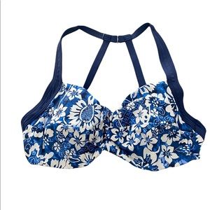 title nine Women's Bikini Top - Blue White Floral Size 32C Underwire  #619283